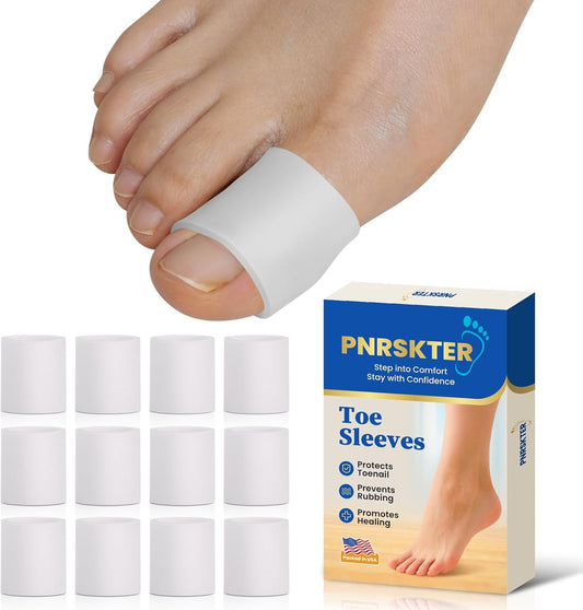 Pnrskter Silicone Toe Protectors - (12pcs for L Size) Toe Sleeve, Toe Caps for Hammer Toes, Overlapping Toes, Blisters, Calluses, Corns,Toenails Loss