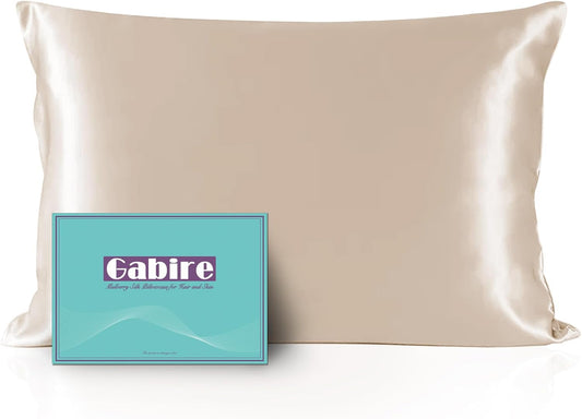 Mulberry Silk Pillowcase for Hair and Skin Prevent Acne Pillowcase Both Sides Real Silk Pillowcases Organic Silk Pillow case with Hidden Zipper, Champagne, Standard (20"×26")