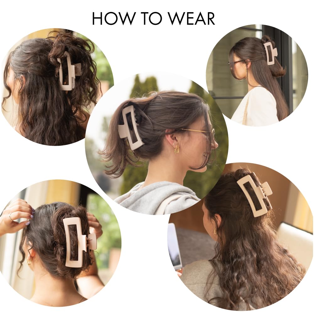 FRAMAR Large Claw Clips For Thick Hair – Large Hair Clip For Thick Hair, Big Hair Clips For Women, Claws Clips For Women, Pink Hair Clips, Pink Claw Clip - 4 Pack Non Slip Matte Finish