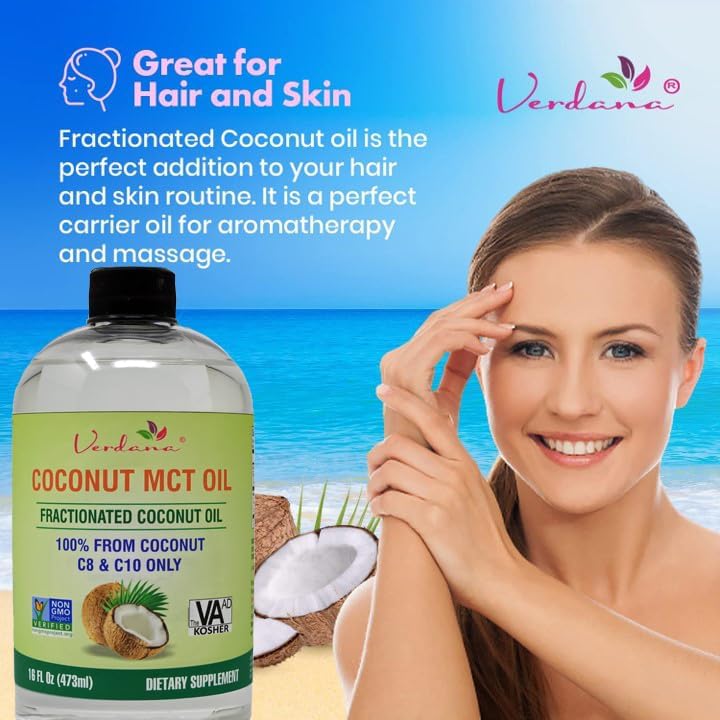 Verdana MCT Oil – 16 Fl Oz Dietary Supplement – 100% Coconut Derived, Fractionated, Food Grade – for Oil Pulling, Keto Coffee, Oral Rinse, Massage & Aromatherapy – Vegan, Non-GMO, Kosher
