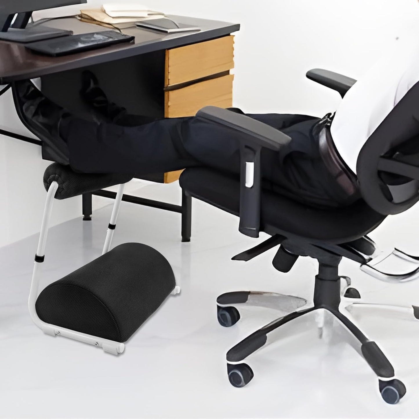 Under Desk Footrest Detachable - Leg Rest Adjustable 3 Height Positions for Under Desk, Ergonomic Foot Rest for Office or Home Use