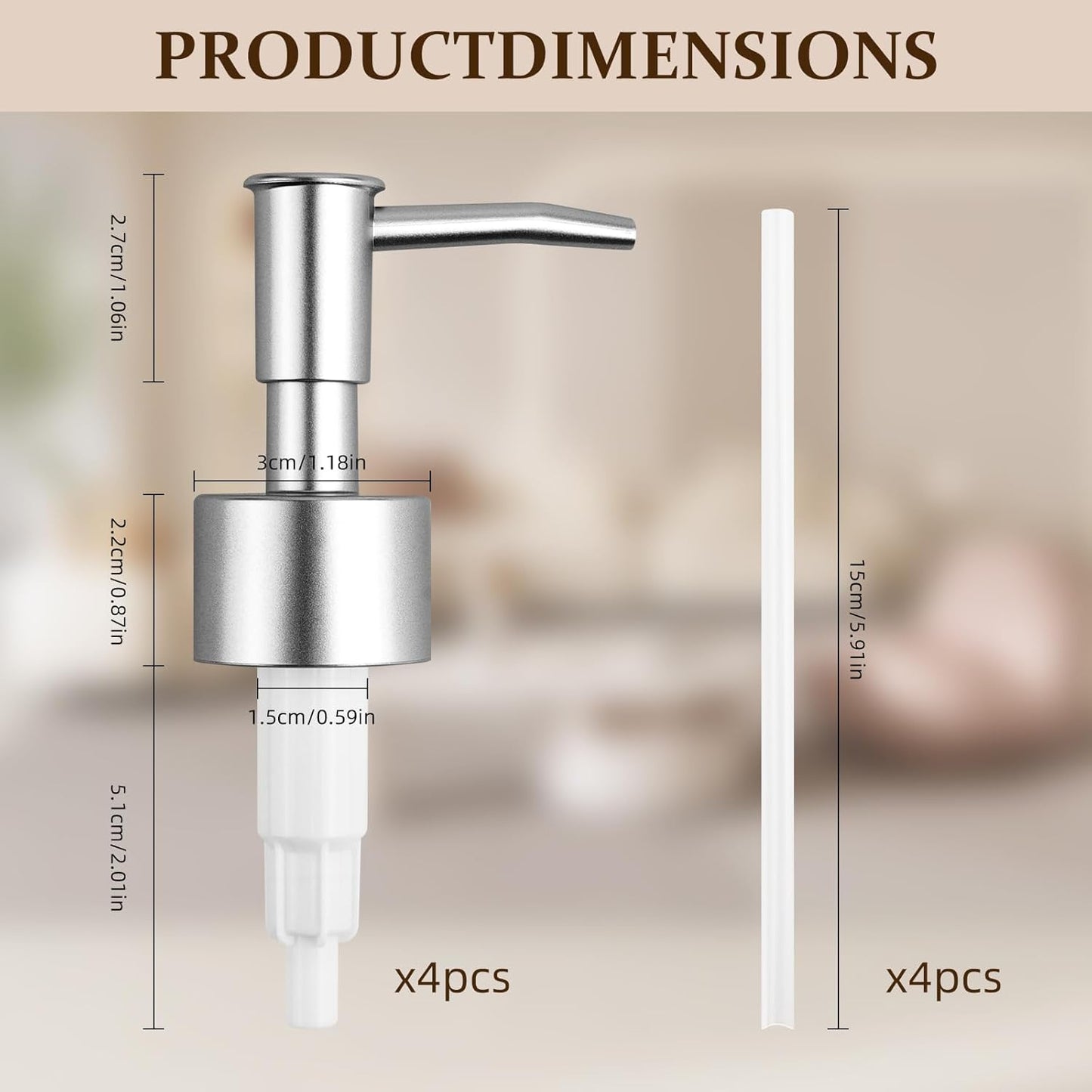 2 Pack Silver Soap Dispenser Pump Replacement Heads, Compatible with Regular Mouth Plastic Bottles for Liquid Soap, Lotion, Shampoo, and More