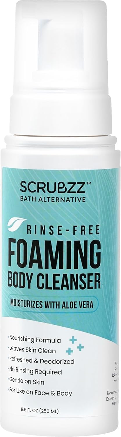 Scrubzz No Rinse Body Wash for Elderly, Rinse Free Cleansing Foam, Waterless Foaming Cleanser for Men and Women, Great for Camping, Gym and Post Workout, Hospital Stays and Post Surgery - 1 Pack