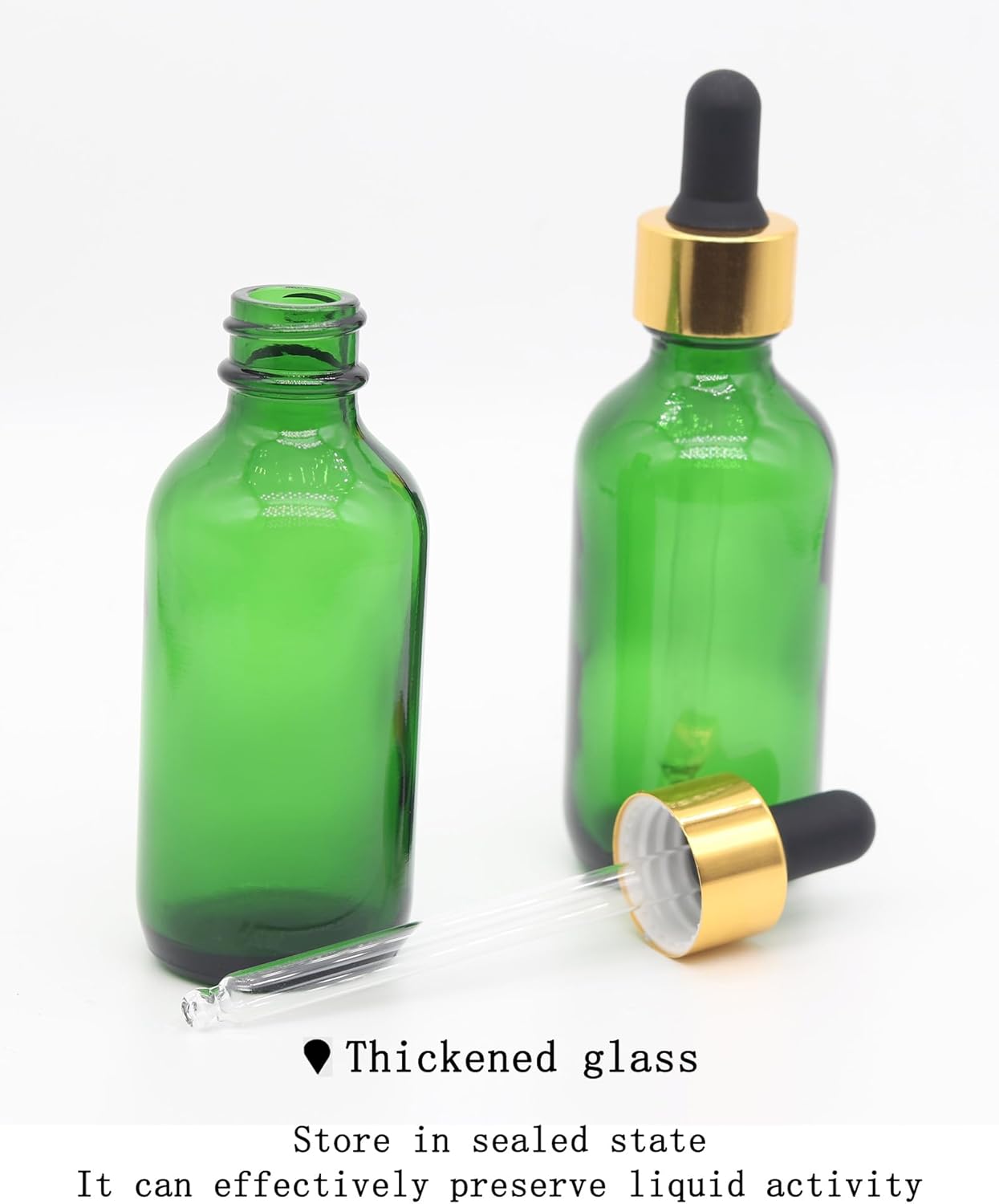 4 pack,green glass dropper bottles 2 oz,60 ml dark empty tincture bottles with dropper,alcohol,hair oil bottle,eye,small,droppers for oils,medicine,pipette,drip drop,travel,perfume,essentia