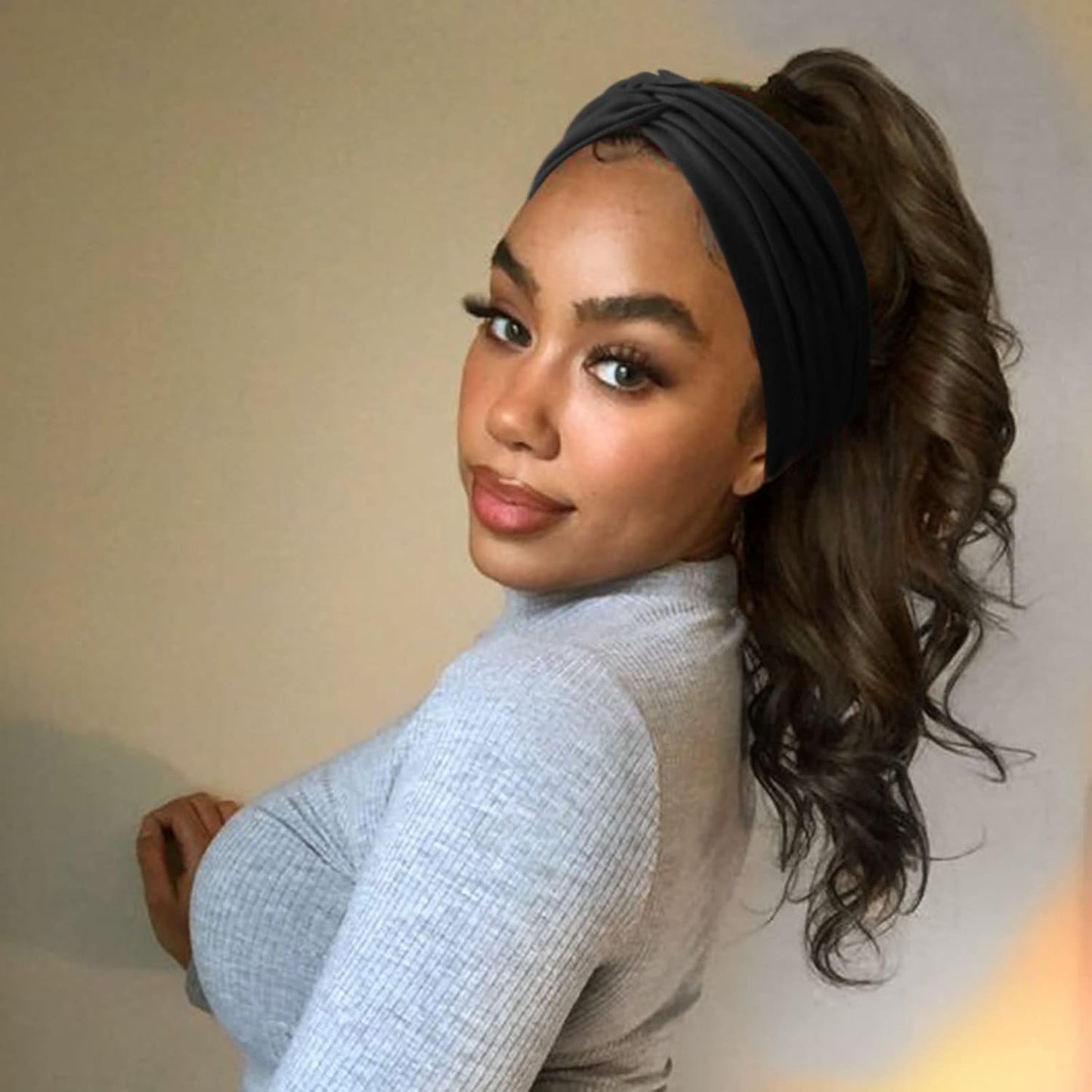 Extra Wide Headbands for Women Large Turban Headband Non Slip Boho Elastic Hairband Hair Twisted Knot Head Bands Accessories