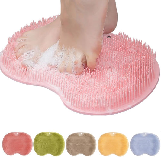 Shower Foot Back Scrubber Massage Pad, 2025 New Shower Foot Scrubber Mat Foot Back Cleaning Pad, Upgrade Shower Foot Scrubber Mat with Non-Slip Suction Cups Back Exfoliating Bath Wash Pad (Pink)