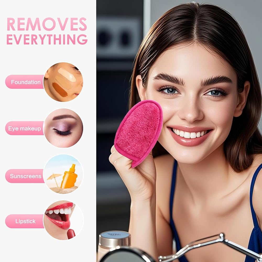 Reusable Makeup Remover Pads Soft Makeup Remover Cloths Washable Facial Makeup Cleansing Pads for Face,Lip,Eyes Pink 12PCS