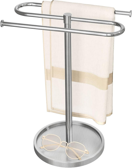 Hand Towel Holder, Stainless Steel Countertop Towel Stand for Bathroom, S-Shape Free Standing Towel Rack Bar Holds 2 Towels for Kitchen, Brushed Nickel