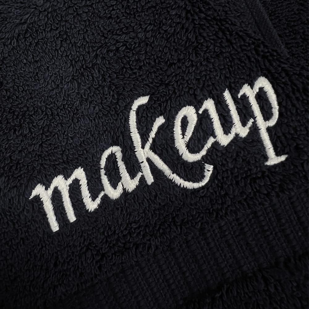 Chakir Turkish Linens | Hotel & Spa Quality 100% Cotton Premium Turkish Towels | Soft & Absorbent (4-Piece Washcloths, Black - Makeup Embroidered)