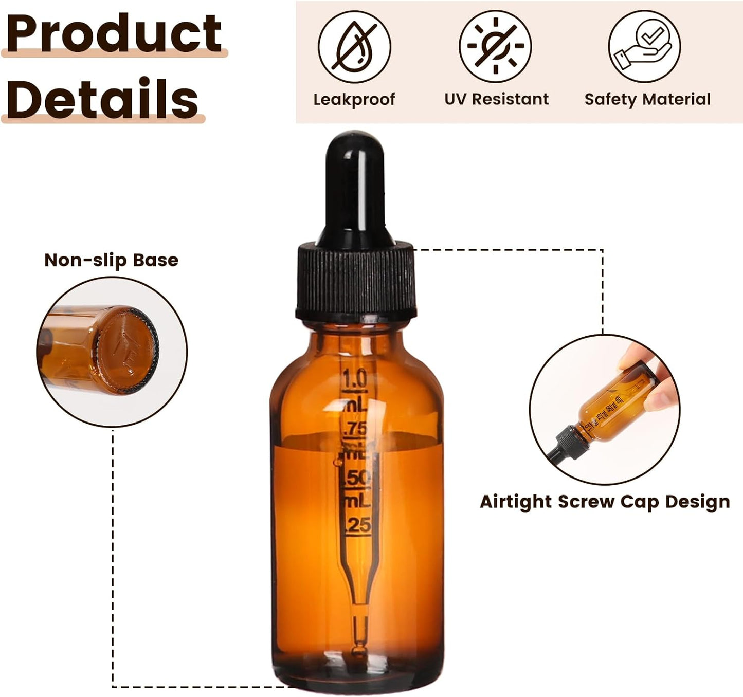 AuroTrends Amber Dropper Bottle 1 oz 6Pack, Glass Tincture Bottles with Dropper - Amber Glass Dropper Bottle 1 oz with Funnel/Stickers/Plastic Graduated Pipette (1fl.oz, Set of 6)