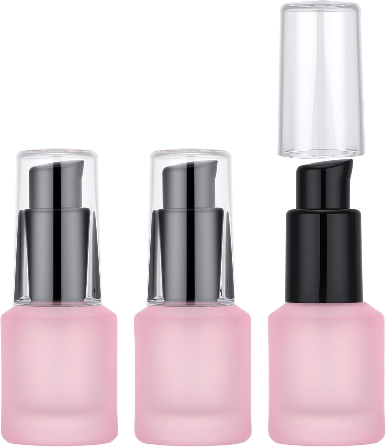 Segbeauty 0.5oz Frosted Glass Lotion Pump Bottles, 3pcs Refillable Travel Size Containers for Lotions, 15ml Pink Glass Small Travel Containers for Creams, Mini Hair Oil Bottle Pump Dispenser Empty