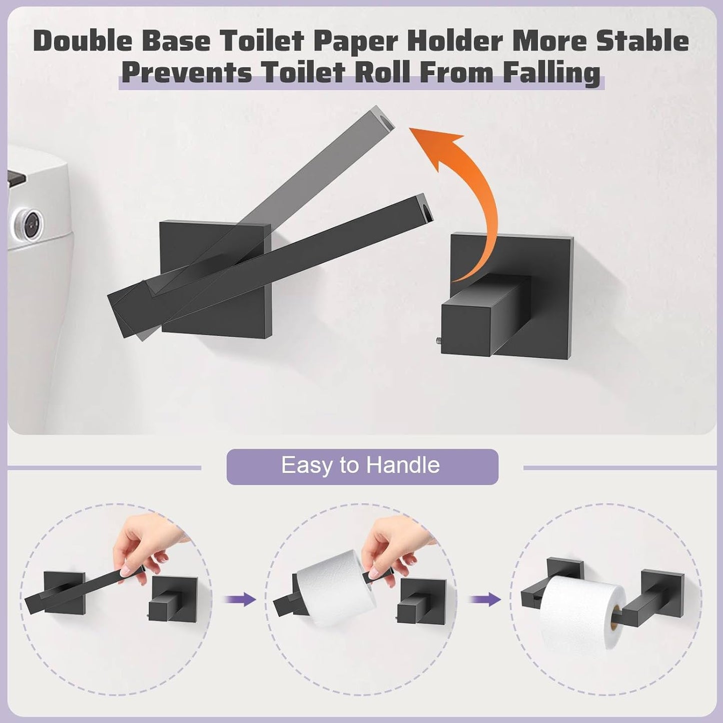 TNOMS Matte Black Towel Bar Set 5-Piece Bathroom Hardware Accessories Set,23.6 Inch Modern Towel Holder Set SUS304 Stainless Steel Towel Rack Set for Bathroom,Wall-Mounted