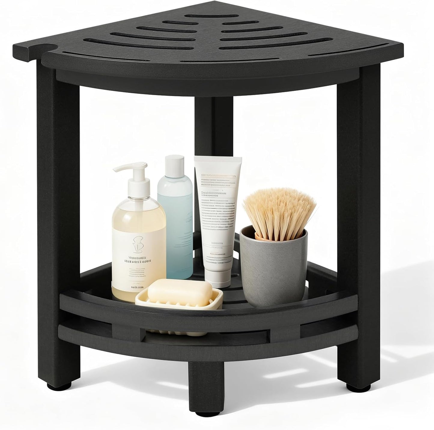 HDPE Corner Shower Stool for Shaving Legs, Waterproof Shower Stool with Storage Shelf for Bathroom,Black