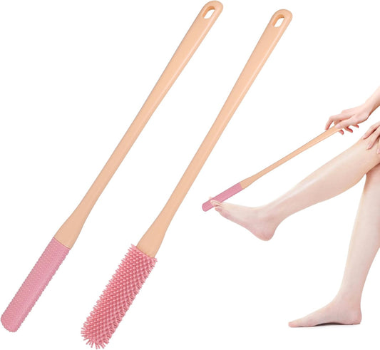 OWIIZI Toe Cleaning Brush 15.7" Foot Scrubber in Shower with Long Handle Silicone Gap Brush Between Toes Cleaner Soft Feet Care Scrub for Seniors,Elderly, Men and Women- 2Pack