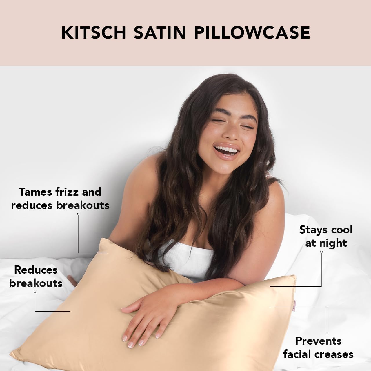 Kitsch Satin Pillowcase, Softer Than Silk Pillow Cases King, Cooling Pillow Covers, Satin Pillowcase with Zipper for Hair, Skin & Quality Sleep, Wrinkle-Free & Smooth, King Size 19"x36", Champagne