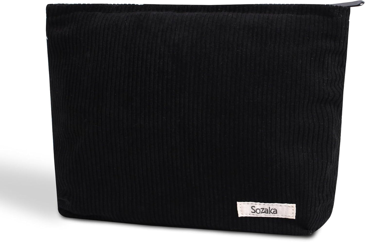 Cosmetic Bags for Women - Corduroy Cosmetic Bag Aesthetic Women Handbags Purses Smile Dots Makeup Organizer Storage Makeup Bag Girls Case Bags (Pure Black)