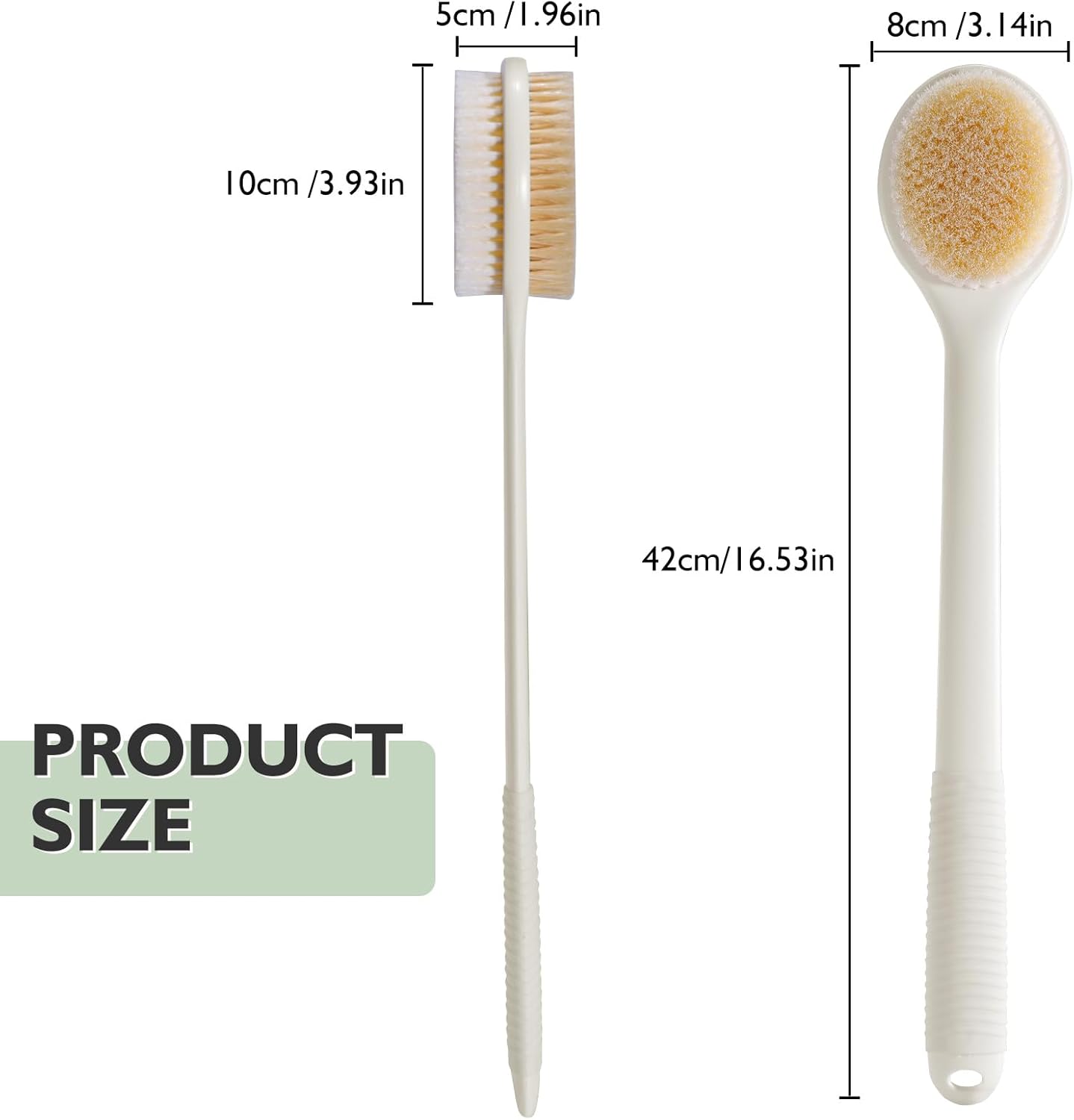 VANZAVANZU 17 Inch Anti-Slip Long Handle Back Scrubber for Shower – Dual-Sided Shower Brush and Shower Back Scrubber with Soft and Stiff Bristles for Wet or Dry Brushing (Cream White)