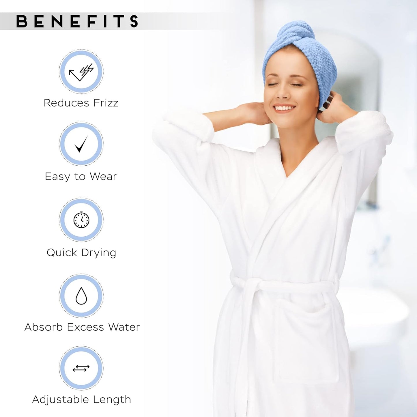 2 Pack Microfiber Hair Towel Wrap for Women, Anti Frizz Quick Drying Hair Turban for All Hair Style, Absorbent and Lightweight (Blue+Pink)