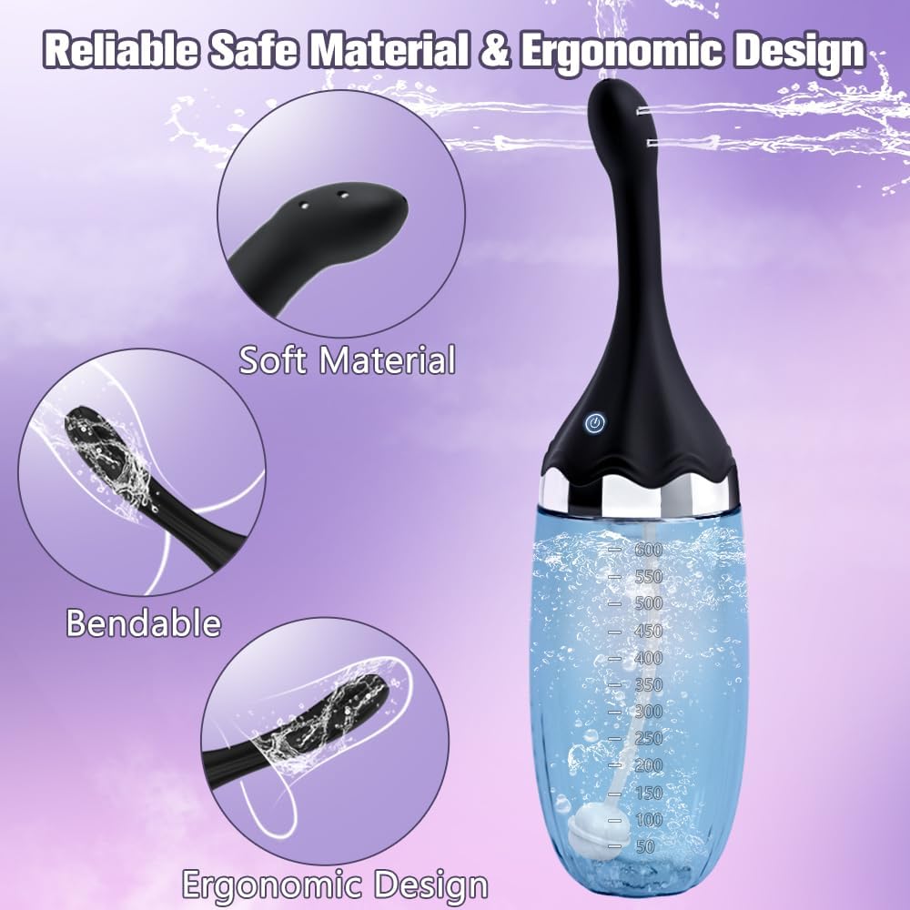 Anal Douche Automatic Enema Bulb - 20oz Electric Enemas for Colon Cleanse for Women with 3 Speeds 5 Spouts, Silicone Douches for Men Anal Cleaner, Remote Control Enema Kit Anti-Backflow Bottle