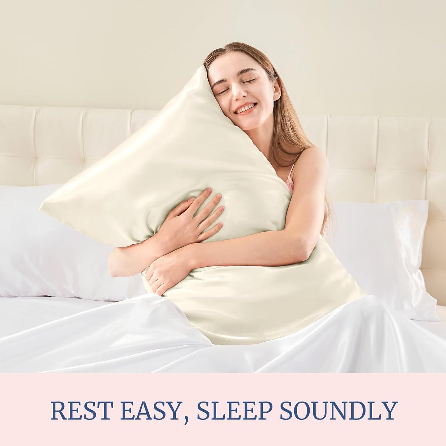 BEDELITE Satin Pillowcase for Hair and Skin, Super Soft and Cooling Similar to Silk Pillow Cases 2 Pack with Envelope Closure, Gift for Women Men(20"x36" King Size, Beige)