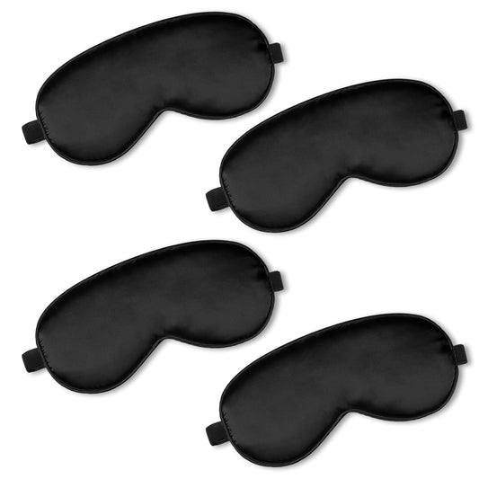 BBTO 4 Pcs Silk Sleep Eye Masks Smooth Soft Satin Eye Covers with Adjustable Strap Blindfold for Sleeping Blocking Out Lights Travel Relaxation (Black)