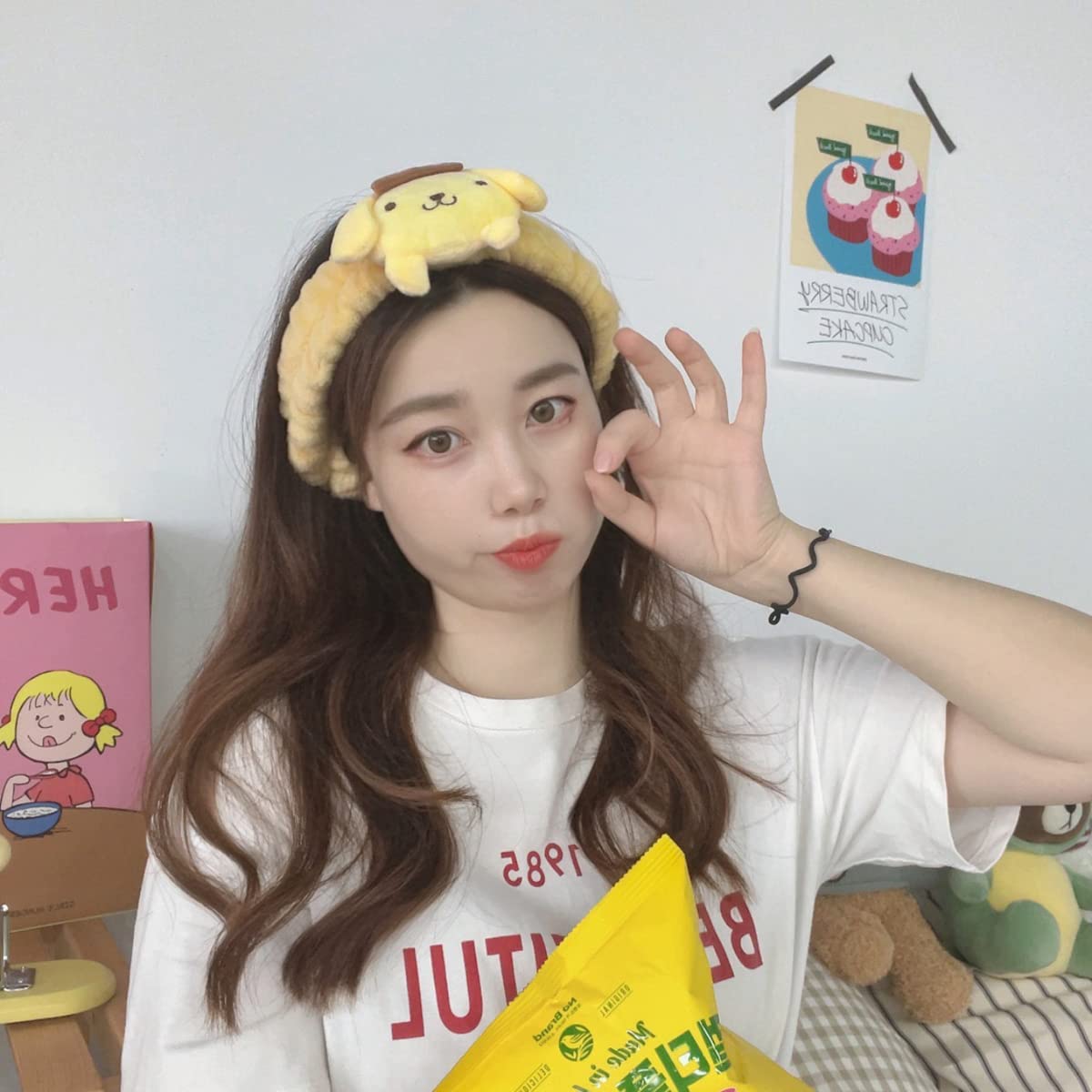 Kawaii Spa Headband for Washing Face, Cute Yellow Headband for Make Up, Washing, Party, Soft Headband for Woman Girls