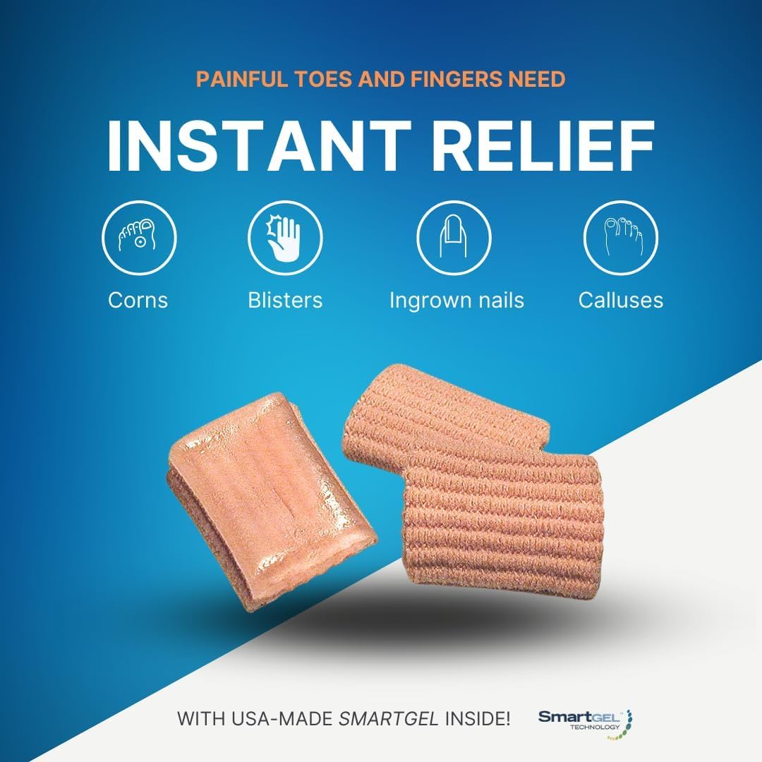 NatraCure Gel Toe Protectors - Reusable Covers for Women and Men, Bandages, Pads, Sleeves for Ingrown Toenails, Corns, Blisters, Plantar Warts - 12 Pack