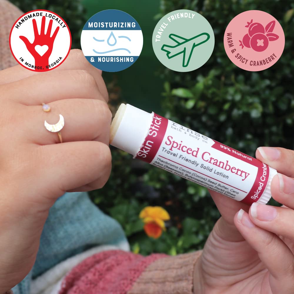 Rinse Bath & Body Spiced Cranberry Solid Lotion Stick - Natural Lotion w/Shea and Cocoa Butter | No Mess Travel Lotion w/Beeswax, Apricot & Refined Avocado Oil | Vegan | Handmade |.5oz