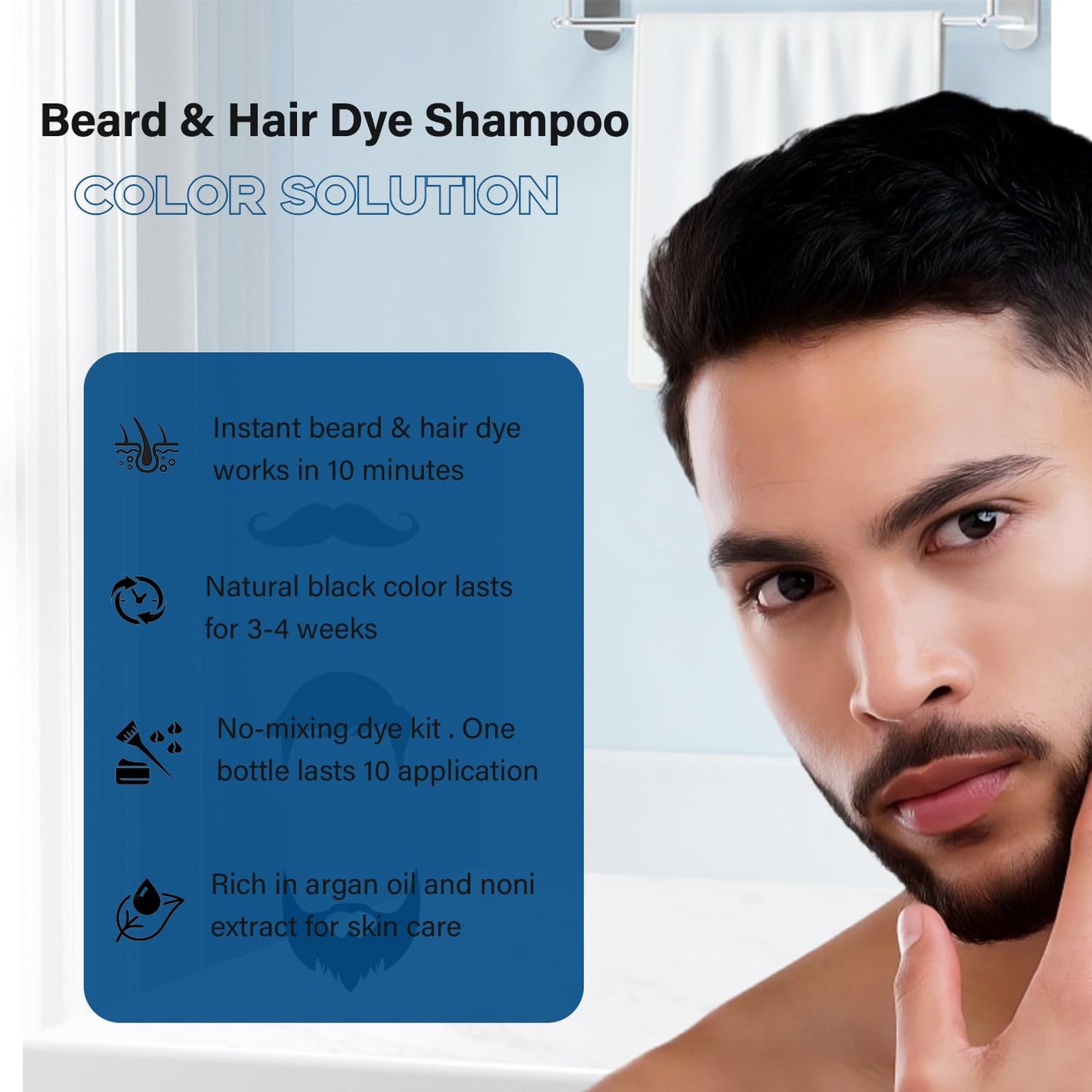 Beard Dye for Men, Beard Color & Hair Dye Shampoo 3-in-1, Beard Dye Black for Gray Coverage, Mens Beard Dye, Mens Hair Color Works in 10 Minutes, Simpler Hair Color for Men, Gentle on Facial Skin