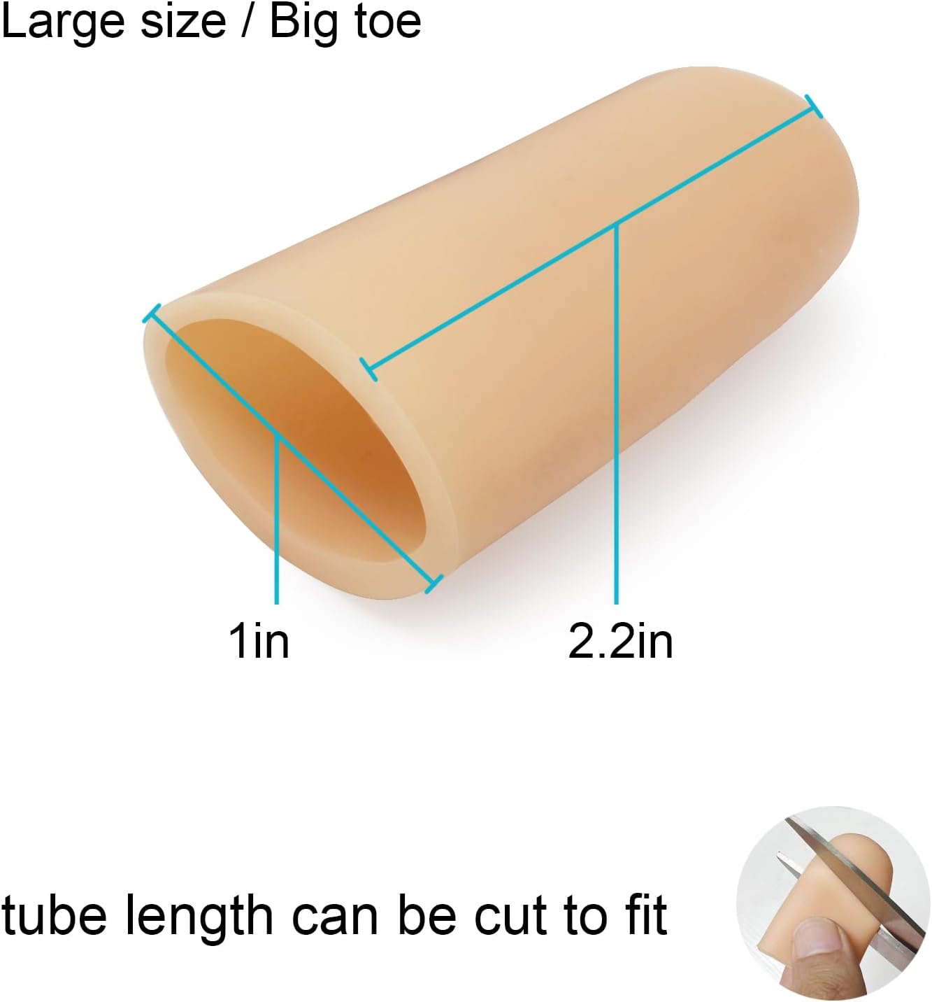 4 Pack Gel Toe Cap and Protector for Big Toe - Cushions and Protects, Toe Covers for Women & Men, Provides Relief from Missing or Ingrown Toenails, Corns, Blisters, Hammer Toes (Large, Beige)