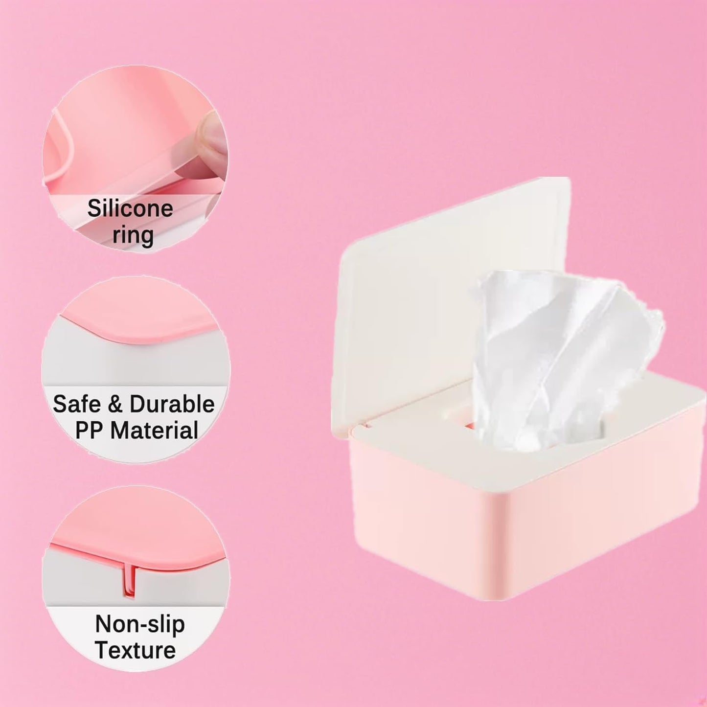 Wipes Dispenser White Pink,Reusable Flushable Wipe Holder Set with 2Pcs Refillable Portable Wipe Bag for Baby Adult Bathroom,Wipe Container with Lids Keeps Wipes Fresh,Baby Shower New Mom Gifts
