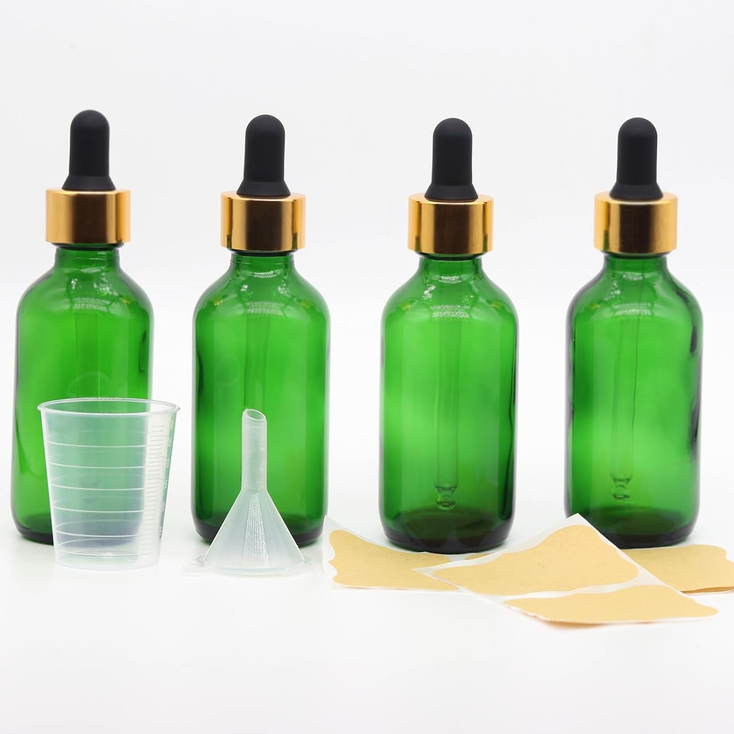 4 pack,green glass dropper bottles 2 oz,60 ml dark empty tincture bottles with dropper,alcohol,hair oil bottle,eye,small,droppers for oils,medicine,pipette,drip drop,travel,perfume,essentia