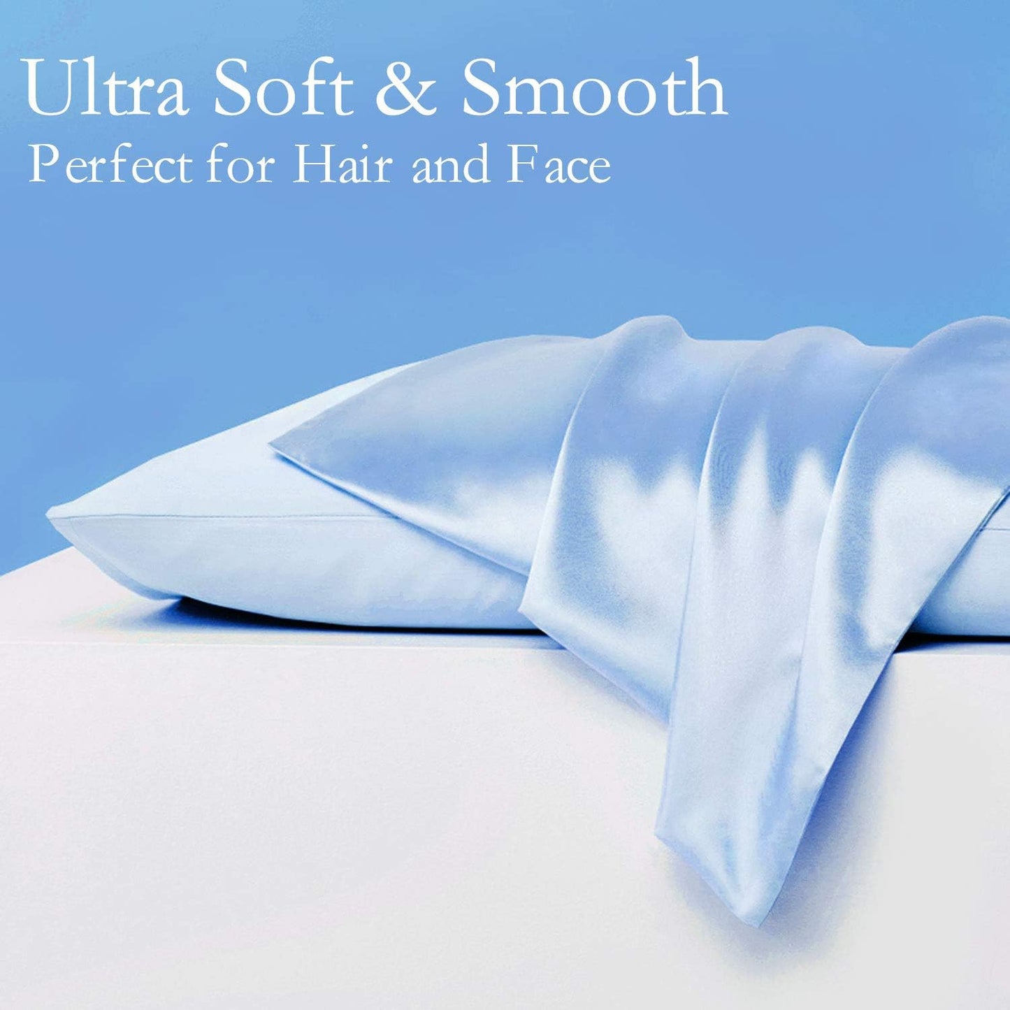 Silk Pillowcase for Hair and Skin 2 Pack 100% Mulberry Silk Bed Pillowcase Hypoallergenic Soft Breathable Both Sides Silk Pillow Case with Hidden Zipper, Pillow Cases (King, Blue)