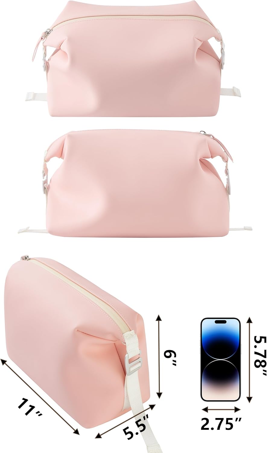 6"x 11" 6L Large Silicone Toiletry Bag,Waterproof Leakproof Foldable Travel Organizer,Dopp Kit Alternative for Men & Women,Pink