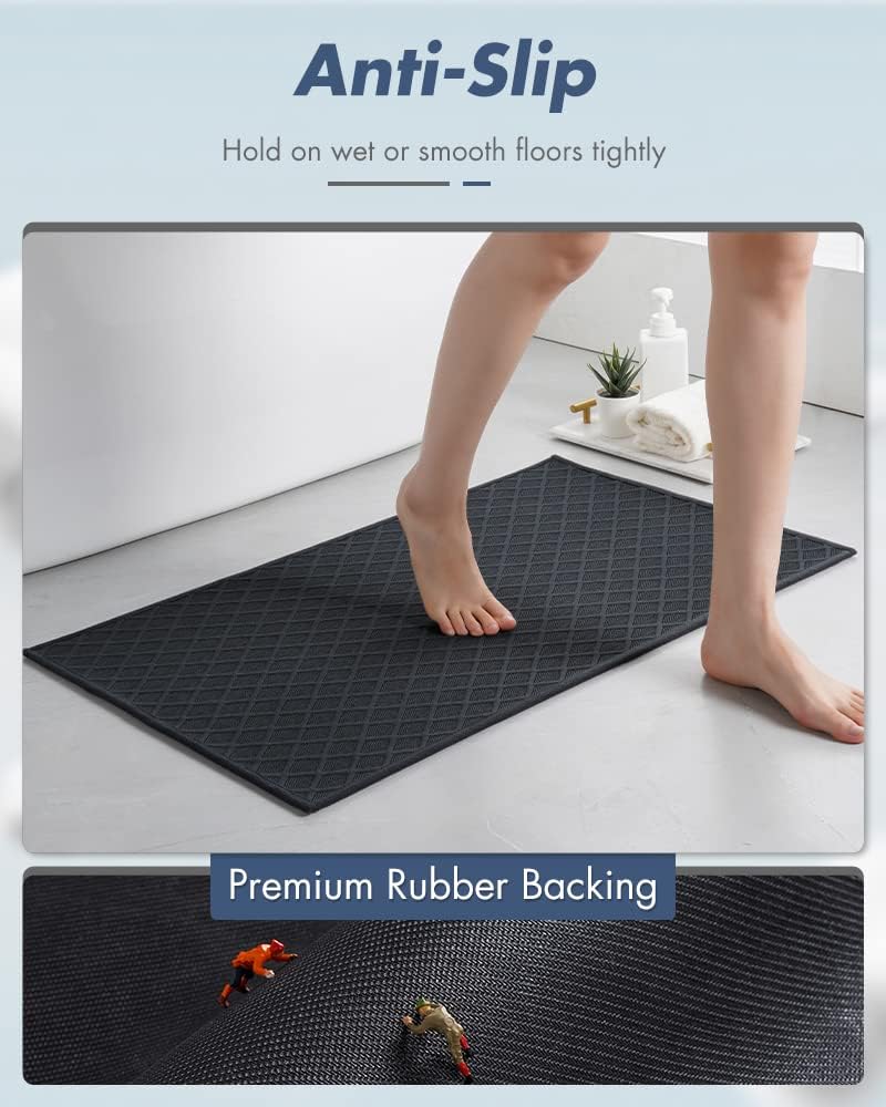 AMOAMI Ultra Thin Bathroom Rugs, Rubber Backed Bath Mats for Bathroom Non Slip, Absorbent Bathroom Mat for Floor, Shower, Sink (Black, 24"x35")