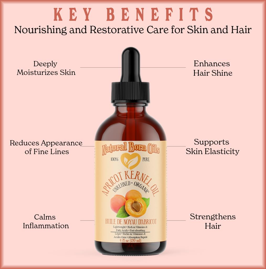 Natural Born Oils Apricot Kernel Oil, 1 Gallon, Organic, Cold-Pressed, Abundant in Fatty Acids, Hydrates Skin, Enhances Hair Luster