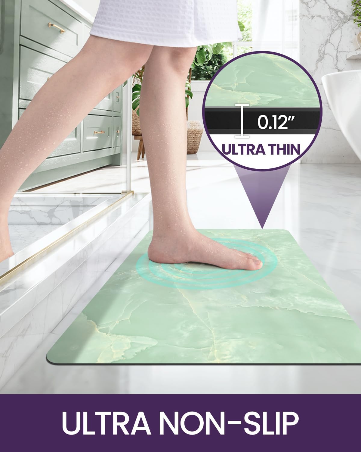 DEXI Bath Mat 16x24, Non Slip Quick Dry Rugs, Super Absorbent Ultra Thin Marble Bathmat, Washable Rubber Mats for Shower Floor, in Front of Bathtub, Sink, Bathroom Accessories Decor, Light Green