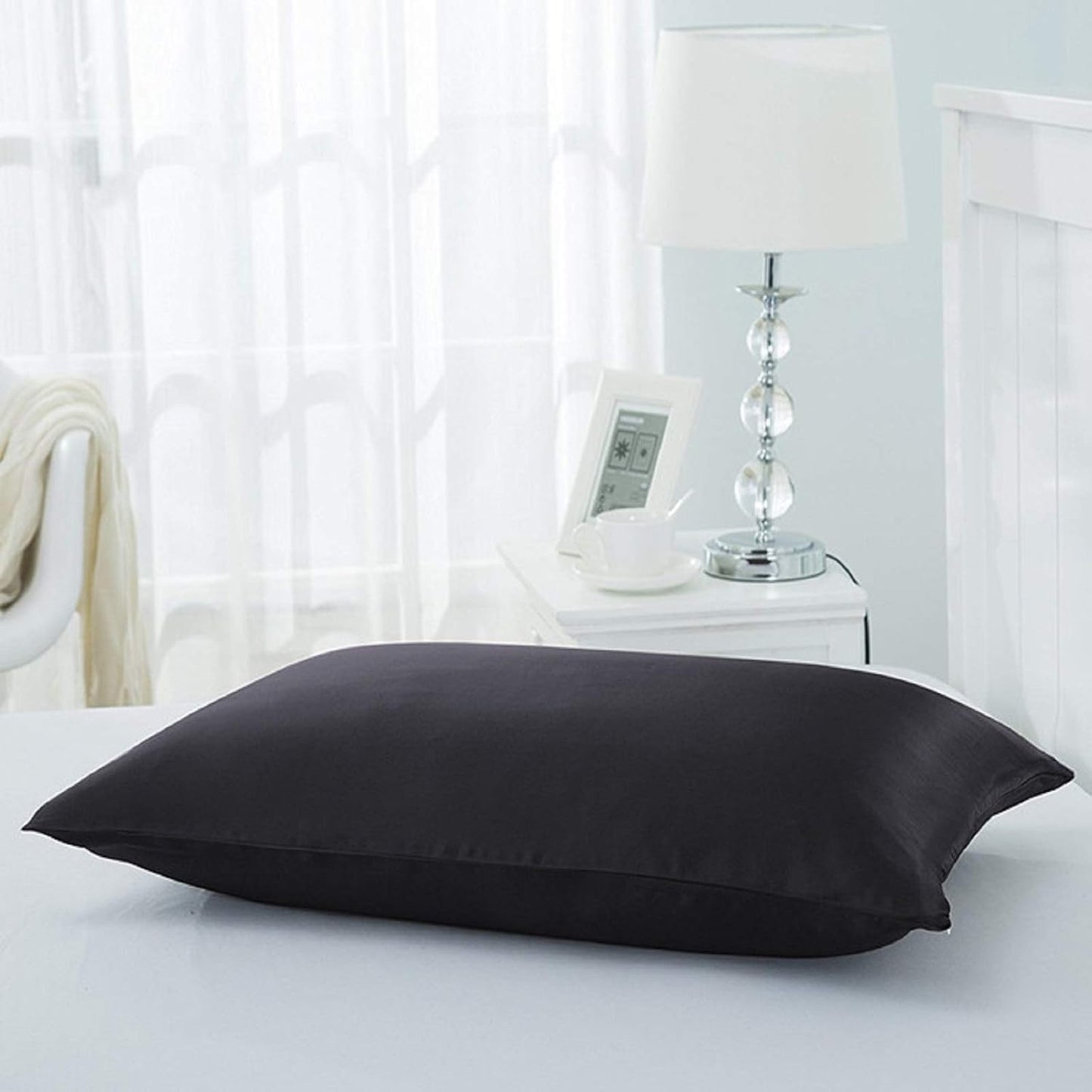 Silky Satin Toddler Pillowcases Set of 2, Super Soft Travel Pillow Covers, Small Kids Pillow Cases with Envelope Closure, 13"x 18", Black