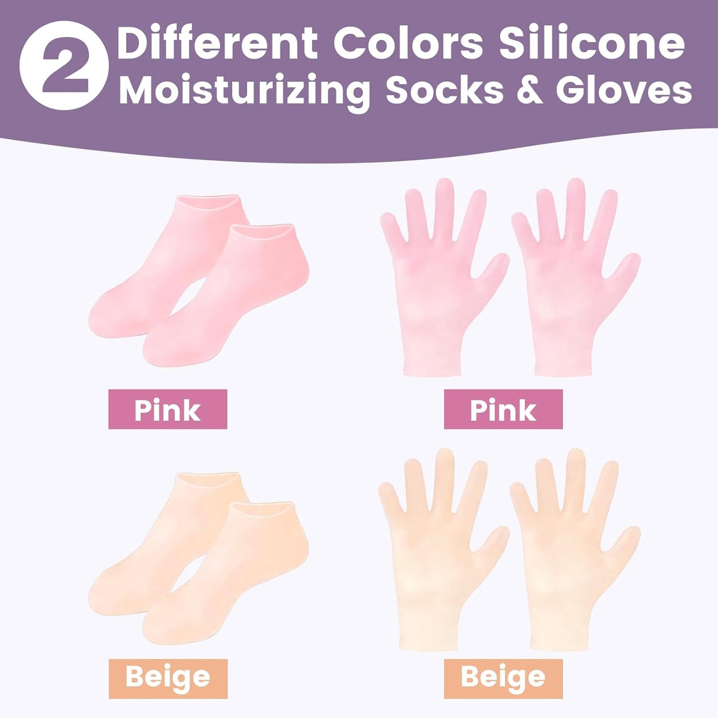 4 Pairs Silicone Socks Gloves Set for Dry Cracked Feet and Hands, Silicone Foot Socks for Women, Moisturizing Feet