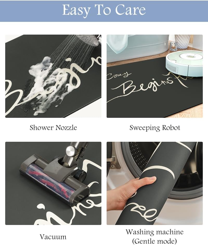 MontVoo-Bath Mat Rug Long Non Slip Super Absorbent Bathroom Runner Stain Resistant Quick Dry Thin Bathroom Mat Fit Under Door-17"x59",Black