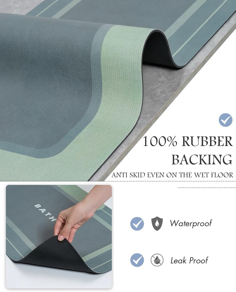 MontVoo-Bath Mat Rug Long Non Slip Super Absorbent Bathroom Runner Stain Resistant Quick Dry Thin Bathroom Mat Fit Under Door-24"x70",Green