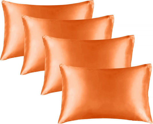 BEDELITE Satin Pillowcase for Hair and Skin, Super Soft Similar to Silk Pillow Cases 4 Pack with Envelope Closure, Cooling Pillowcases for Women Men (20"x26" Standard Size, Burnt Orange)
