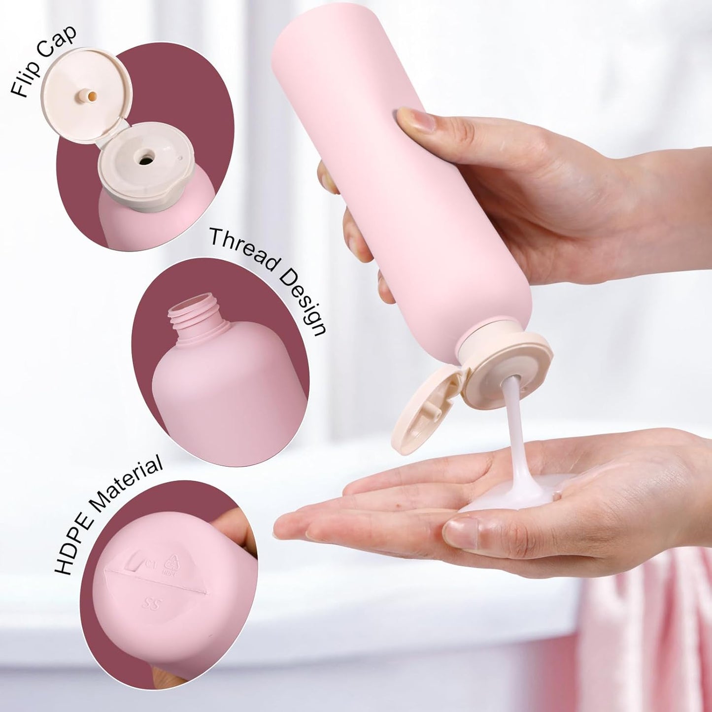 8.8oz Travel Essentials Shampoo Bottles for Toiletries,Empty Plastic Squeeze Bottles with Flip Cap for Toiletries Travel Size Shampoo and Conditioner (3 pack, pink)