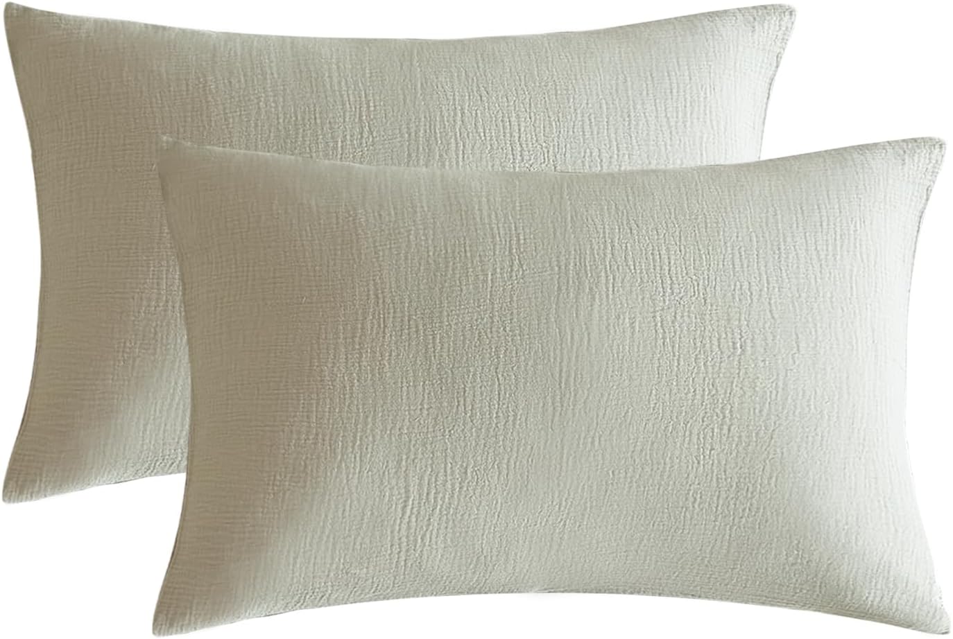 SE SOFTEXLY Muslin Pillowcases Queen Size 100% Cotton, 2 Pack Linen Like Pillow Shams with Envelope Closure, Ultral Soft and Breathable Pillow Case Covers, Smoky-Green, 20" X 30", No Filling