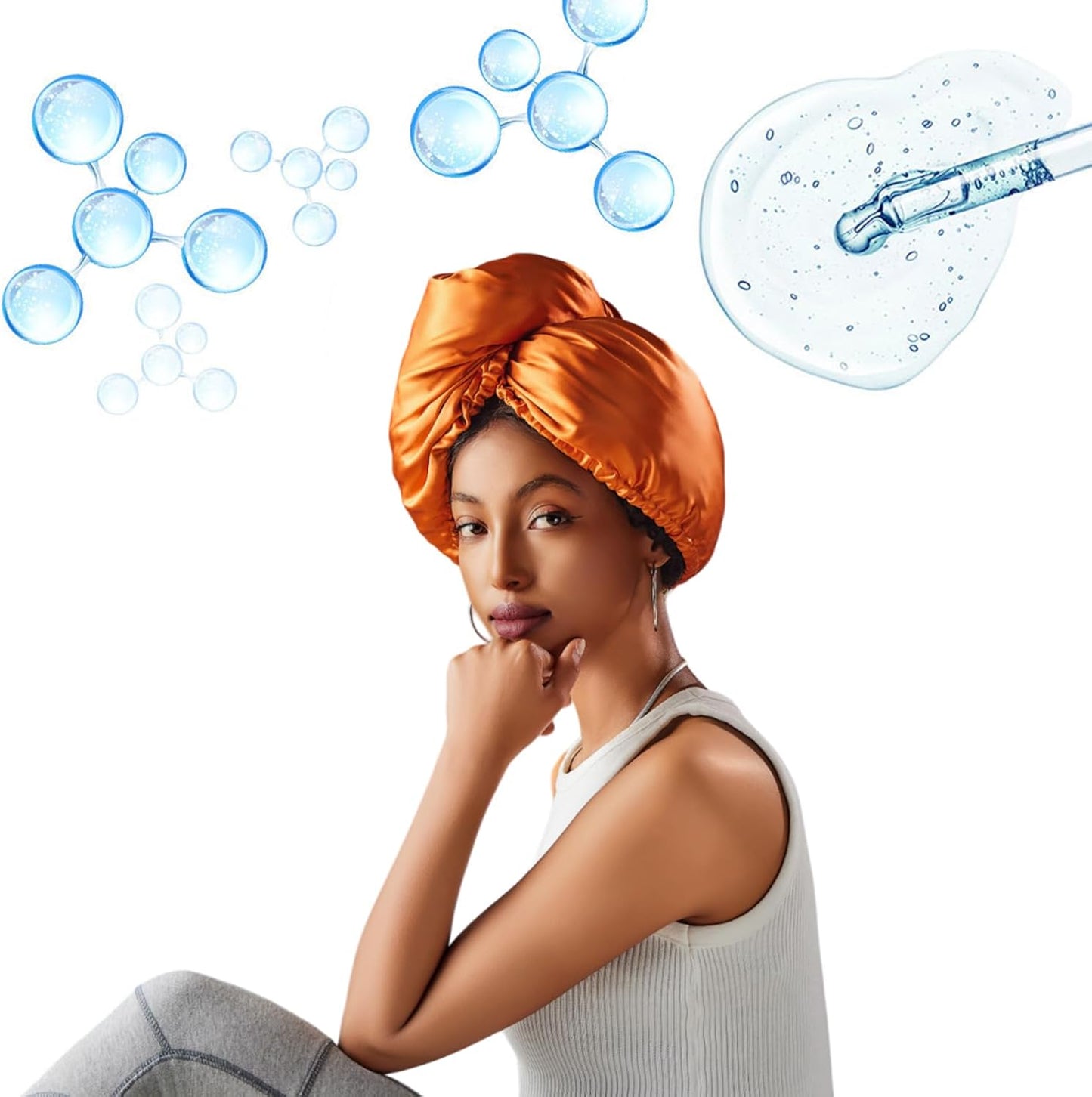 PROMEED Long Silk Hair Turban with Hyaluronic Acid Infusion, 100% 23 Momme Mulberry Silk Bonnet Hair Wrap for Sleeping