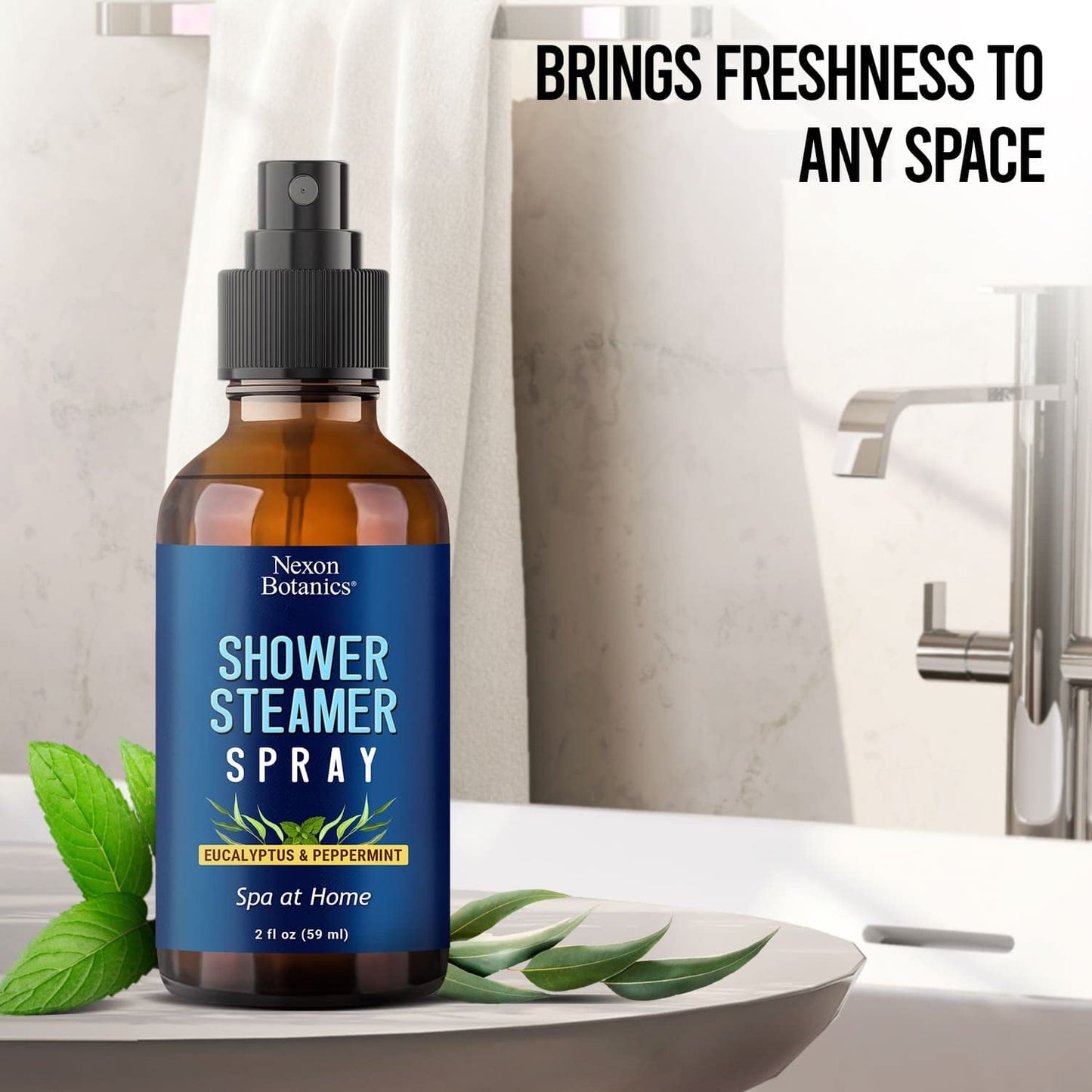 Eucalyptus & Peppermint Shower Steamer Spray 2 fl oz - Aromatherapy Mist for Spa with Pure, Natural Essential Oils - Refreshing Aroma for Clear Breathing & Mood Enhancement - Nexon Botanics