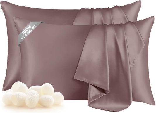 THXSILK Set of 2 Natural Mulberry Silk Pillowcase for Hair and Skin, Standard Size 20"x26" Silk Pillow Cases, Soft Smooth Cooling Premium Grade 6A+ Silk Pillow Cover with Concealed Zipper (Purple)