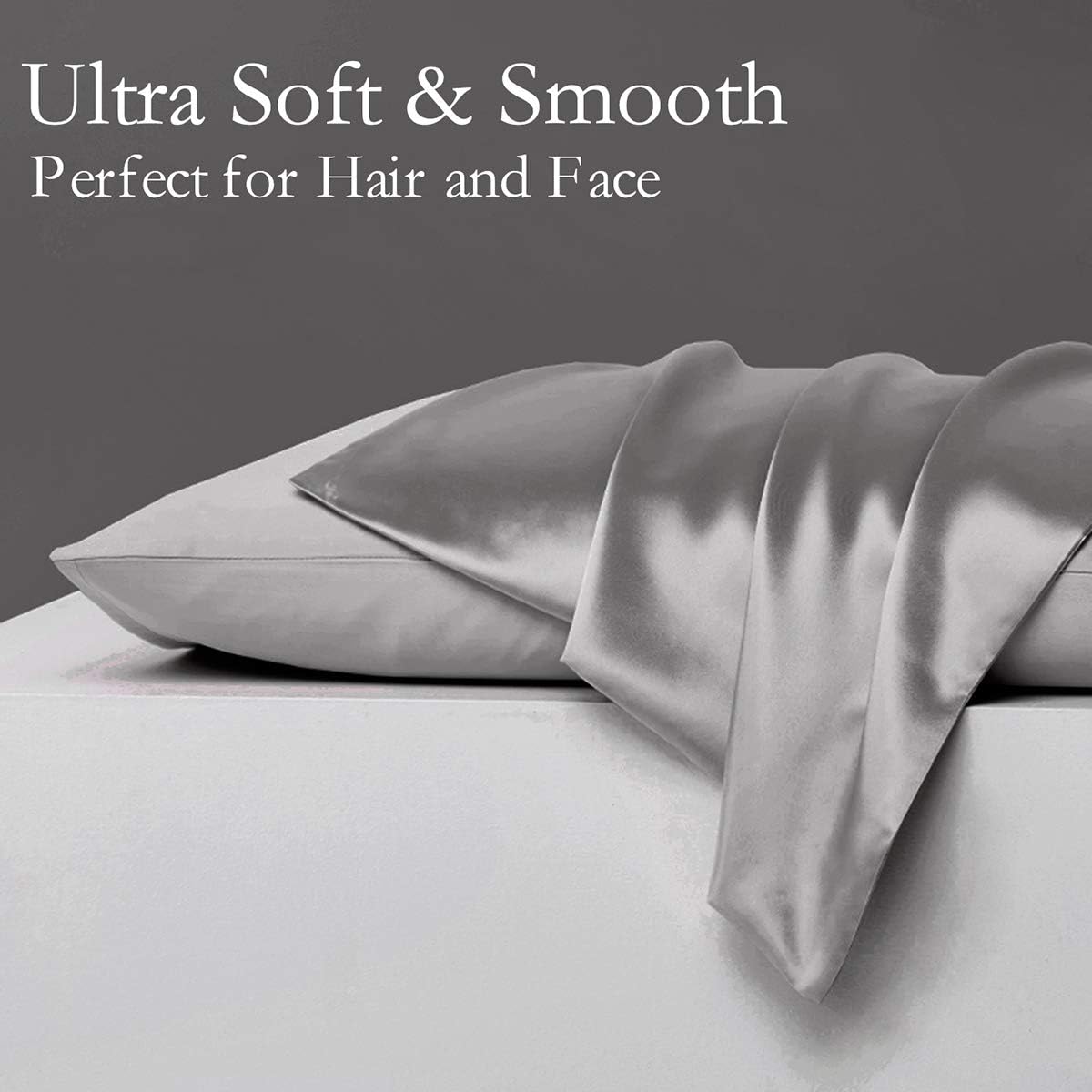 Silk Pillowcase for Hair and Skin 2 Pack 100% Mulberry Silk Bed Pillowcase Hypoallergenic Soft Breathable Both Sides Silk Pillow Case with Hidden Zipper, Queen Size Pillow Cases (Grey)