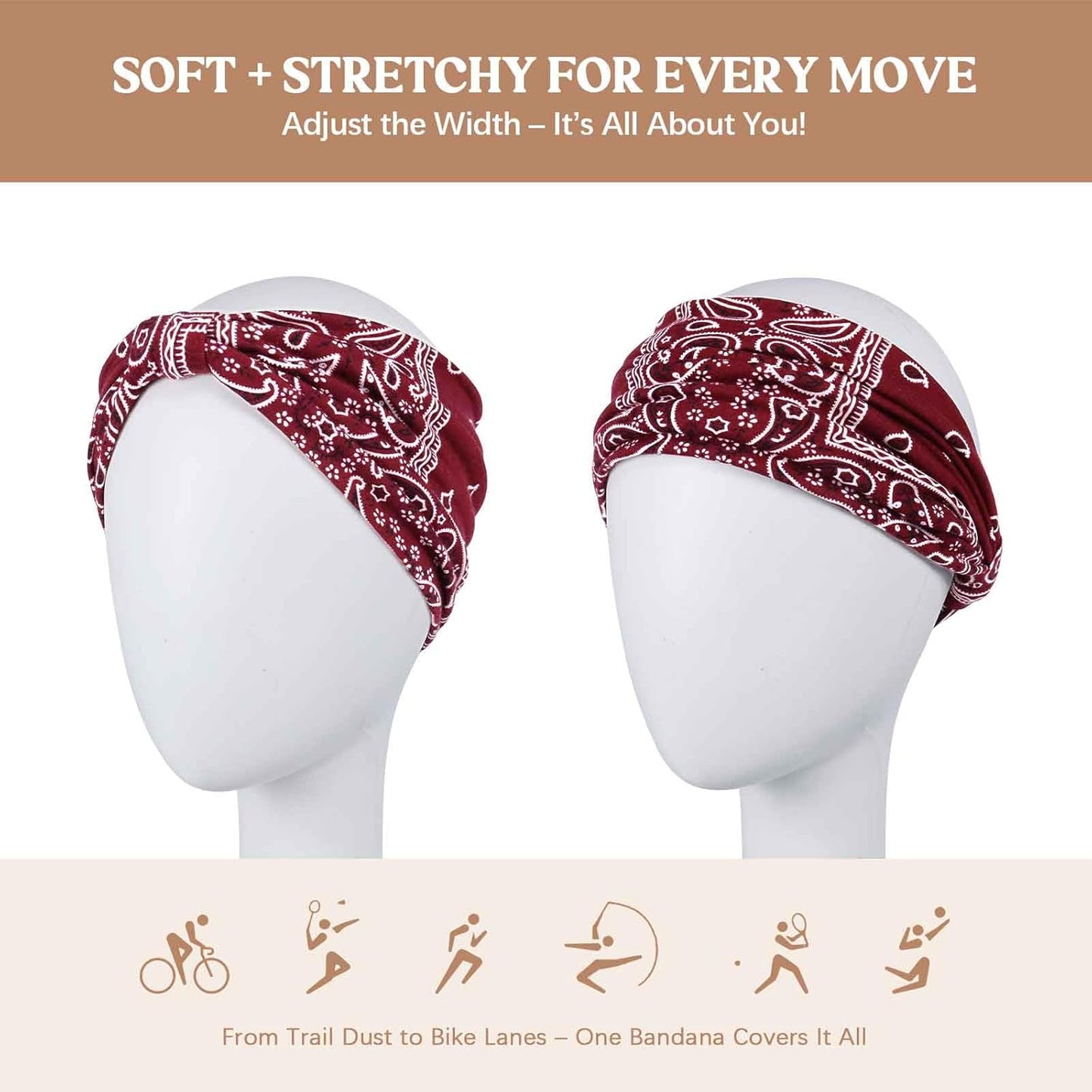 Wide Headbands for Women Knotted No Slip Head Bands Soft Turban Headband Hair Accessories Boho African Solid Color Head Wraps for Women Yoga Workout Pack of 6(Boho)