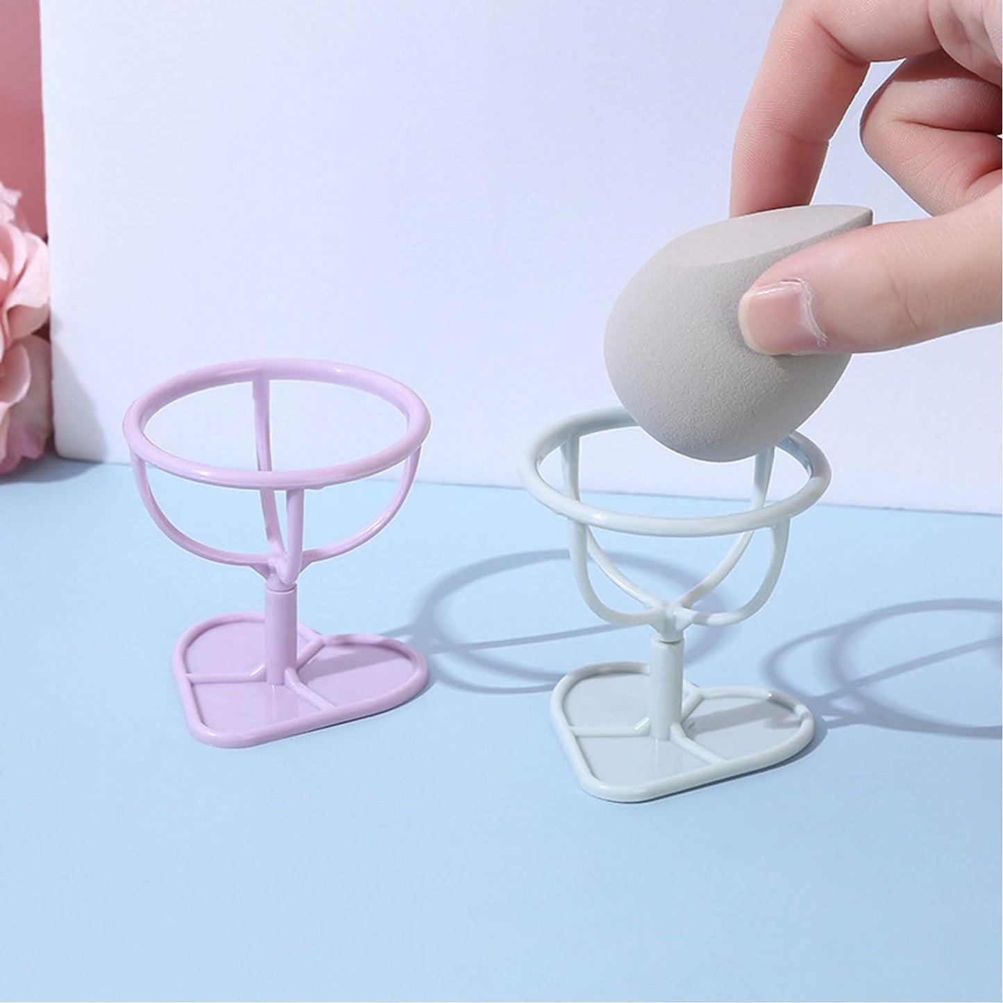 2Pcs (Purple+Blue) Makeup Sponge Puff Display Stand Beauty Egg Storage Rack, Sponge Drying Rack Stand Holder Egg Powder Puff Drying Shelf, Makeup Blenders and Sponges